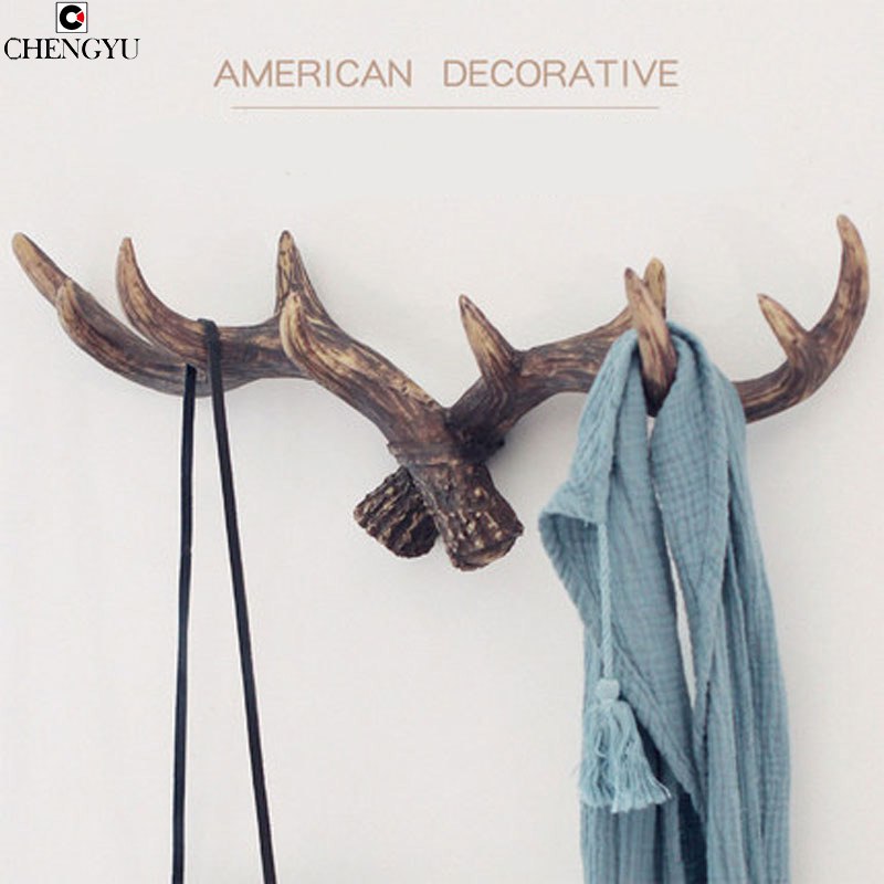 American Style Retro Antlers Decorative Wall Hanging Coat Racks Creative Clothing Store Entrance Door Wall key hook 49*6*17cm