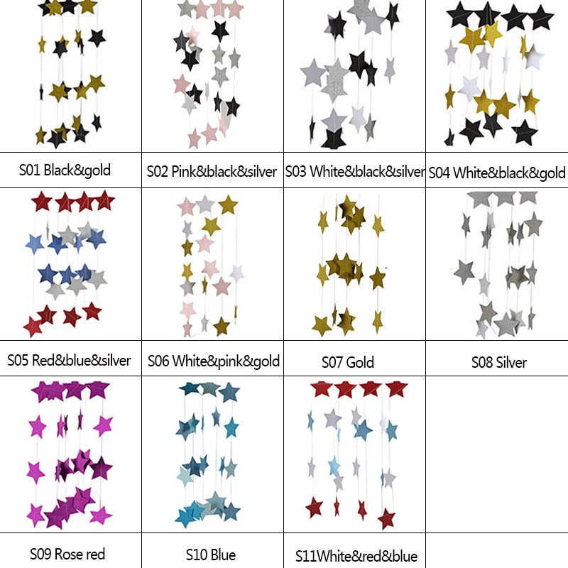 Fashion Wall Hanging Paper Star Garlands 2m Long Birthday String Chain Wedding Party Banner Handmade Children Room Home Decor