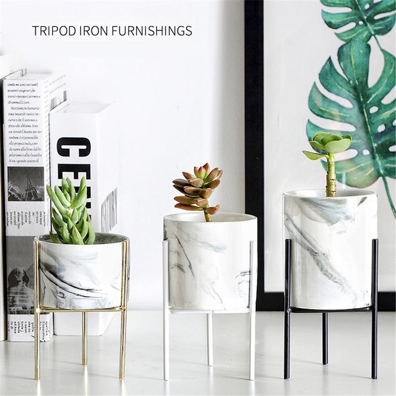 Nordic Style Marble Iron Ceramic Flower Pots Rack Plant Stand Shelf Support for Succulent Plants Flower Vase Home Decor Supplies