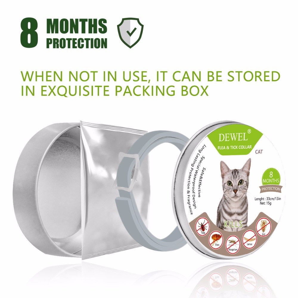 Dewel Summer Anti-insect Cat Dog Collar Anti Flea Mosquitoes Ticks Waterproof Cat Flea Collar for Pet 8 Months Protection