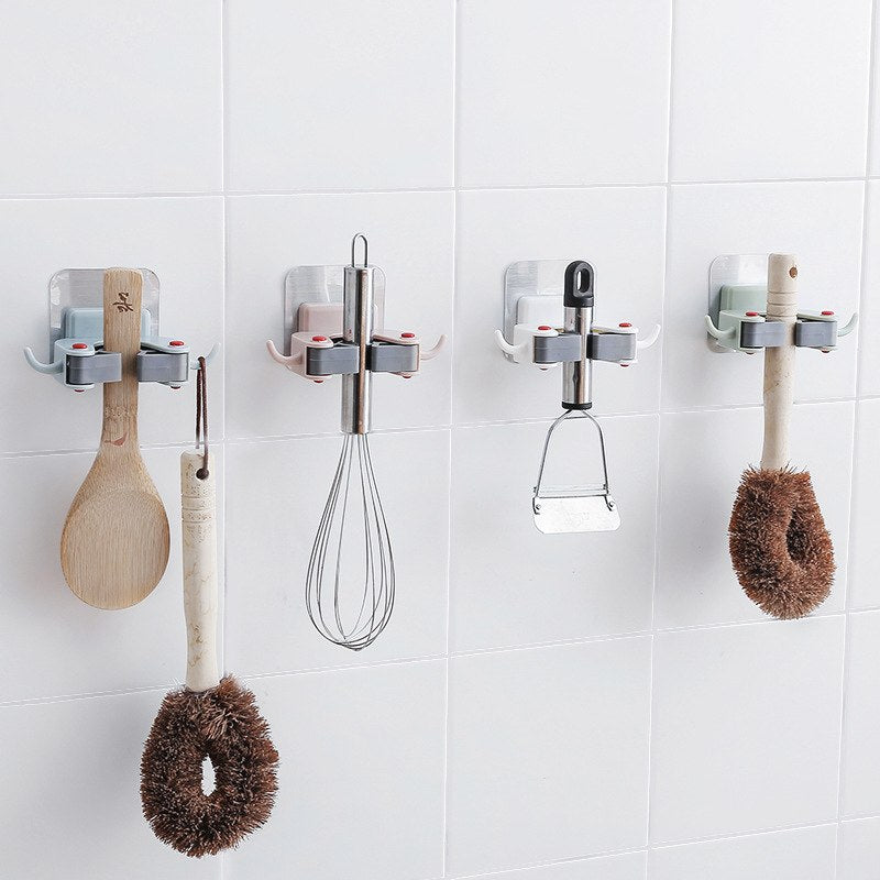 luluhut Nail-free mop holder multi-function traceless Brush Broom Hanger Household Mop Brush Hanger bathroom hook Kitchen Gadget