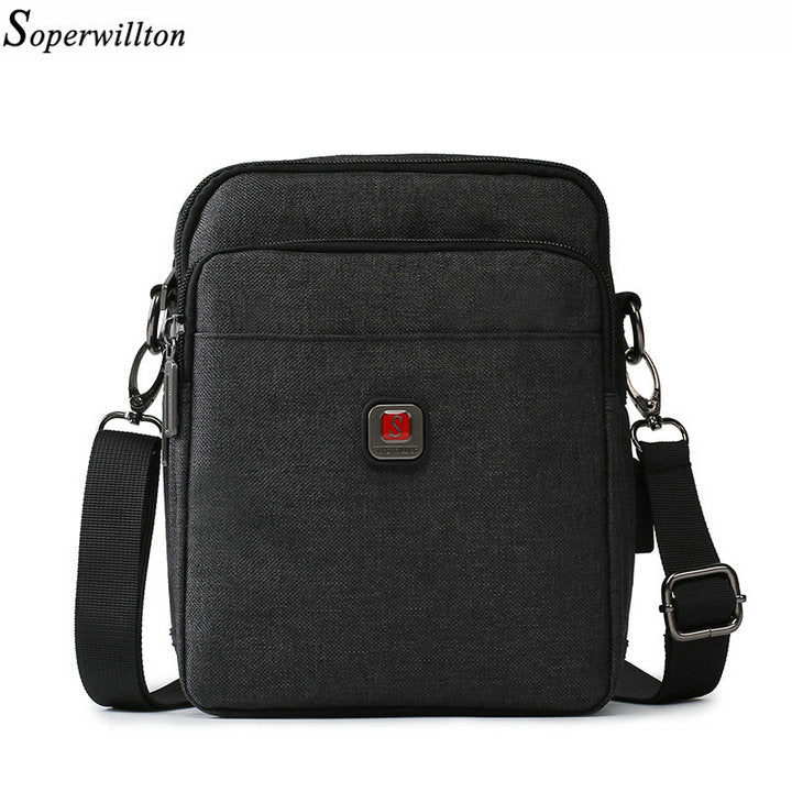 Soperwillton bolsa de ombro masculina, bolsa crossbody com porta usb para ipad de 7.9 '', resistente à água, bolsa de viagem oxford com zíper, cinto masculino #1042