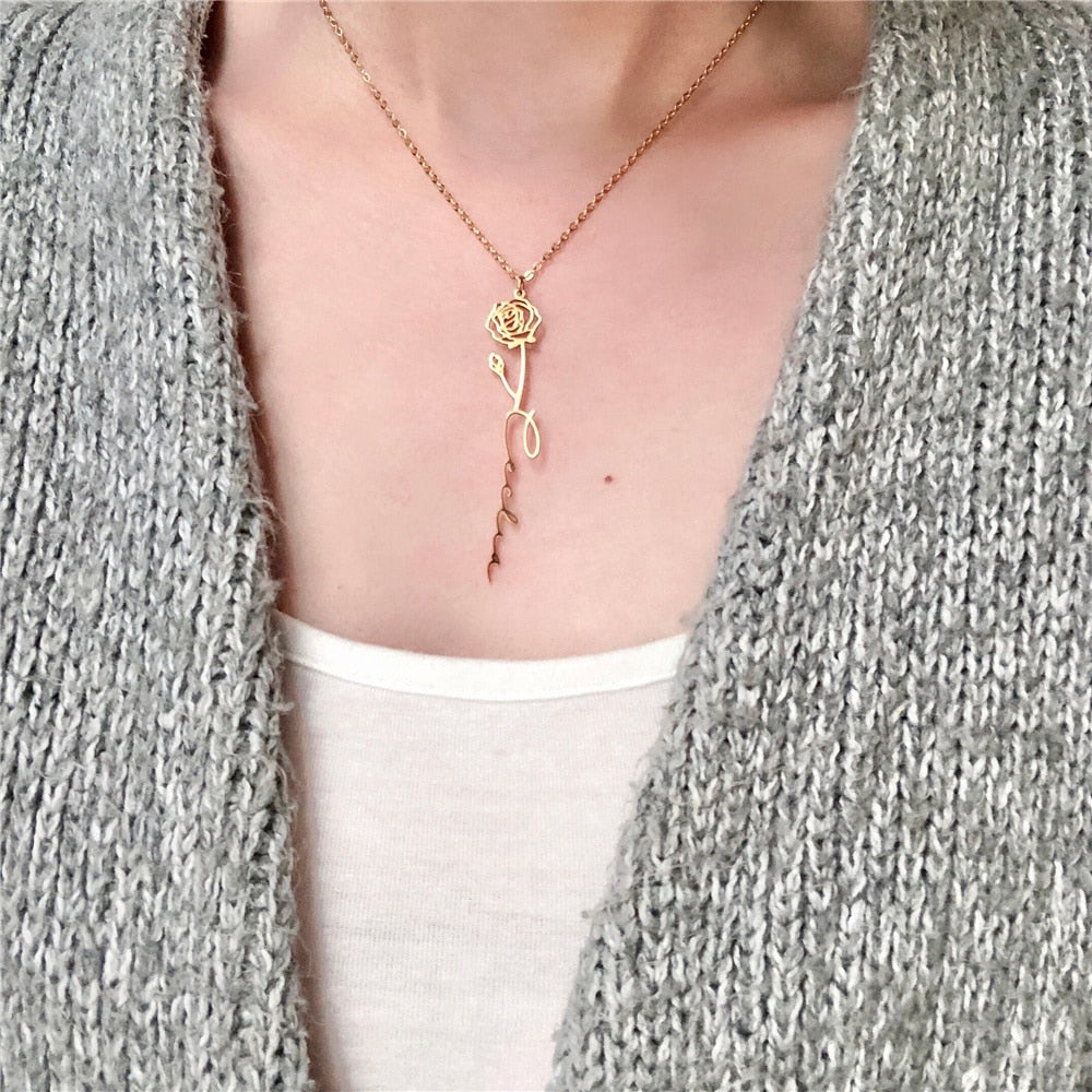 VishowCo Custom Name Necklace Stainless Steel Gold Choker Personalized Birth Month Flower Name Necklace Lover Birthday Gift