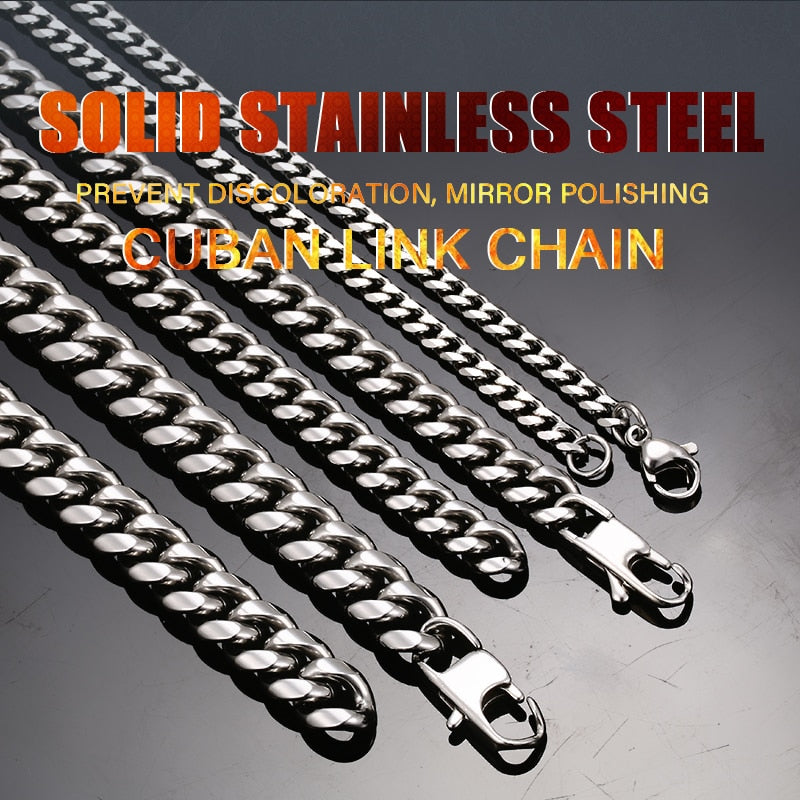 3mm 6mm de largura corrente de aço inoxidável corrente cubana gargantilhas colar para jóias masculinas banhado a prata metal sólido moda jóias