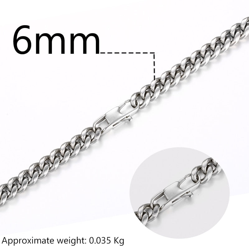 3mm 6mm de largura corrente de aço inoxidável corrente cubana gargantilhas colar para jóias masculinas banhado a prata metal sólido moda jóias