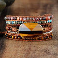 Exclusive Women Beads Wrap Bracelet Tiger Eye Charm 5 Times Leather Strap Bracelets Multilayers Beadwork Bracelet Dropship