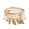 4Pcs/Lot Fashion Hollow Gold Leaf Pendant Bracelets Women Ethnic Vintage Crystal White Stone Beads Wrap Bracelet Boho Jewelry