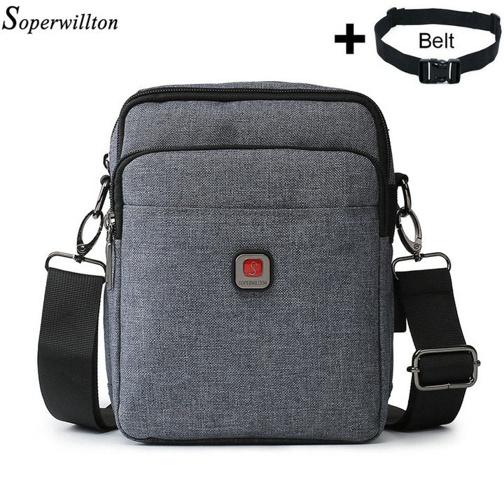 Soperwillton bolsa de ombro masculina, bolsa crossbody com porta usb para ipad de 7.9 '', resistente à água, bolsa de viagem oxford com zíper, cinto masculino #1042