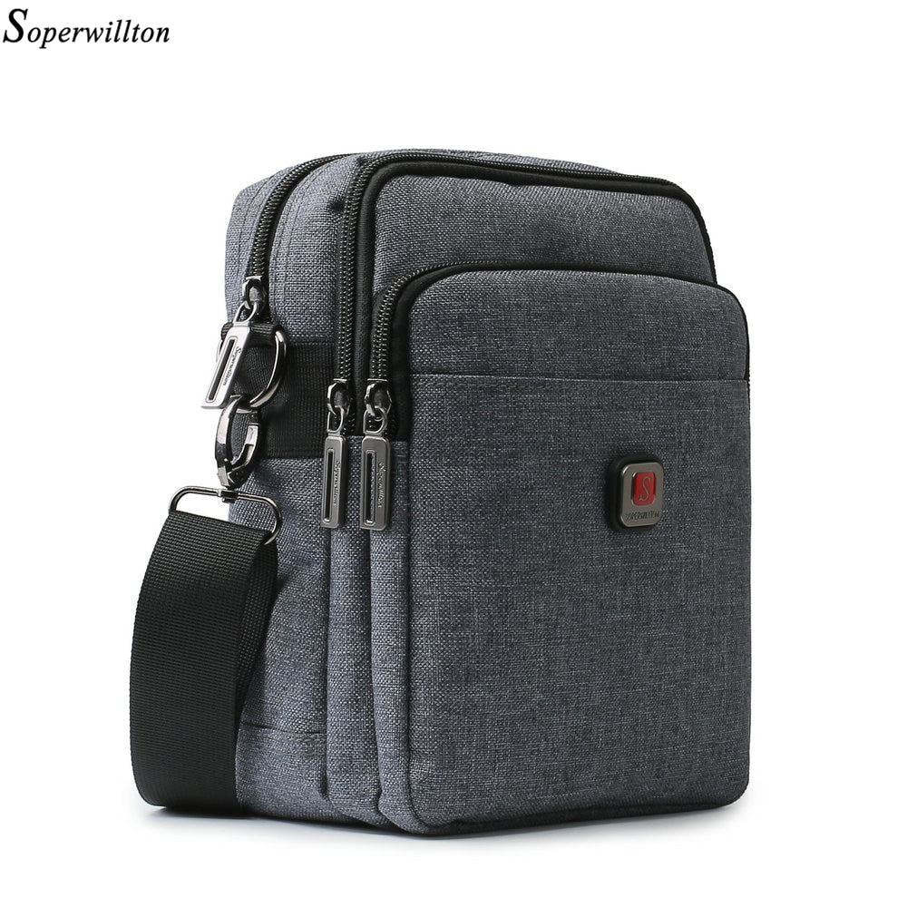 Soperwillton bolsa de ombro masculina, bolsa crossbody com porta usb para ipad de 7.9 '', resistente à água, bolsa de viagem oxford com zíper, cinto masculino #1042