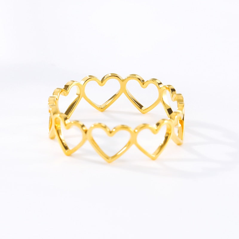 Heart Rings For Women Stainless Steel Gold Silver Color Heart Wedding Couple Rings Aesthetic Jewelry Anniversary Bague Femme