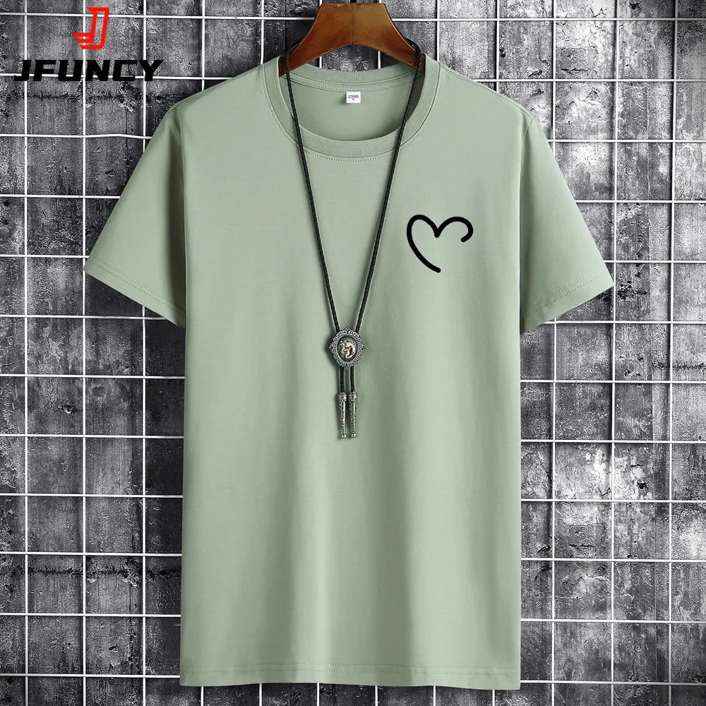 JFUNCY t-shirt da uomo in cotone Oversize estivo da uomo t-shirt Casual da uomo maglietta con stampa cuore d'amore semplice o-collo manica corta top da uomo