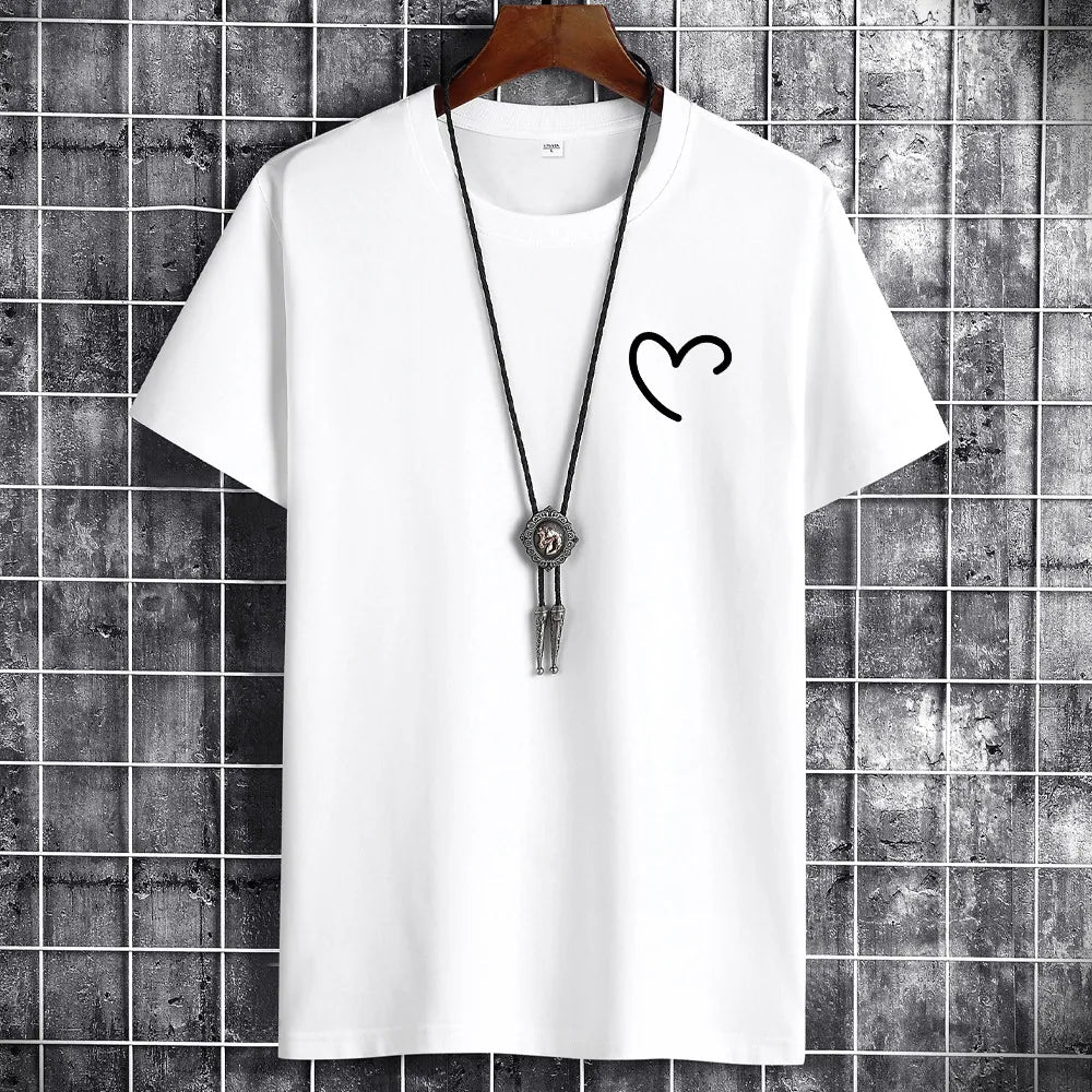 JFUNCY t-shirt da uomo in cotone Oversize estivo da uomo t-shirt Casual da uomo maglietta con stampa cuore d'amore semplice o-collo manica corta top da uomo