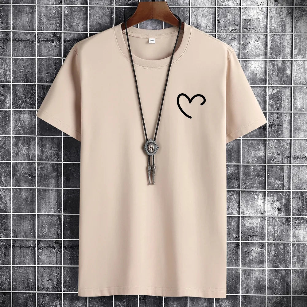 JFUNCY t-shirt da uomo in cotone Oversize estivo da uomo t-shirt Casual da uomo maglietta con stampa cuore d'amore semplice o-collo manica corta top da uomo