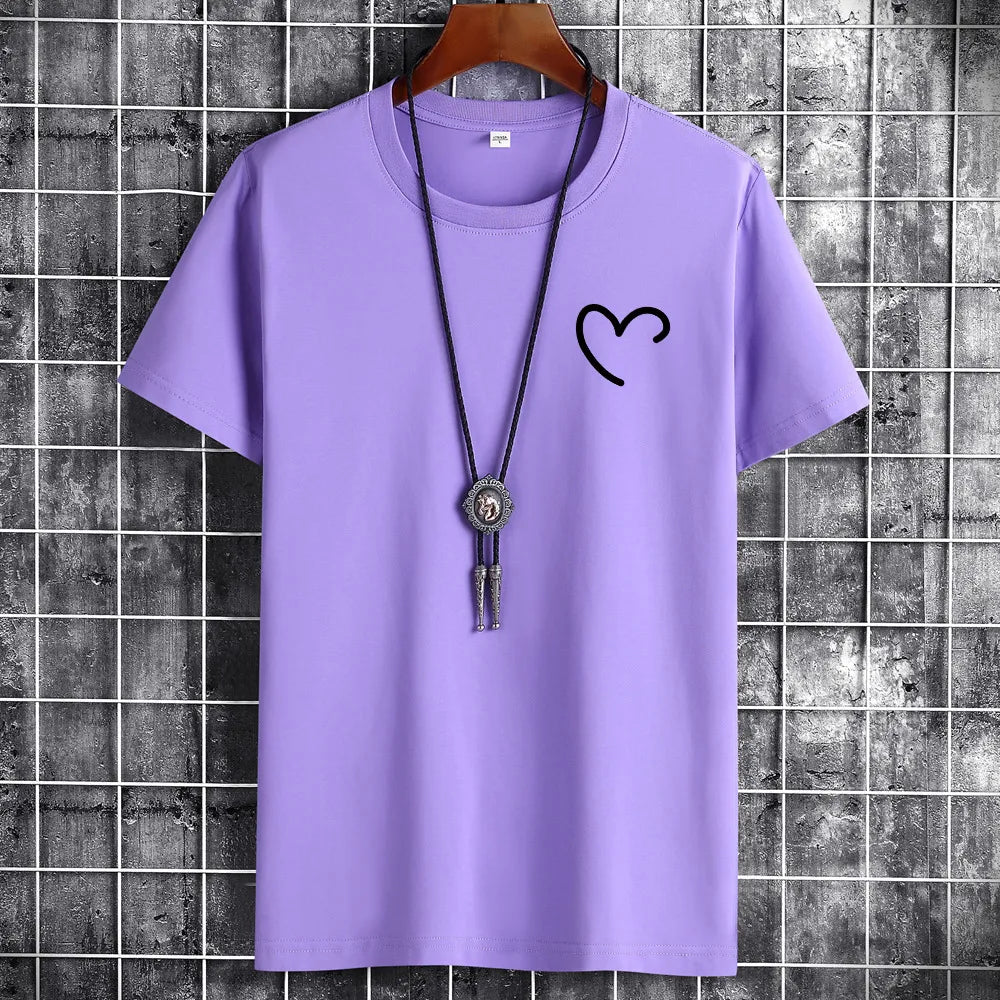 JFUNCY t-shirt da uomo in cotone Oversize estivo da uomo t-shirt Casual da uomo maglietta con stampa cuore d'amore semplice o-collo manica corta top da uomo