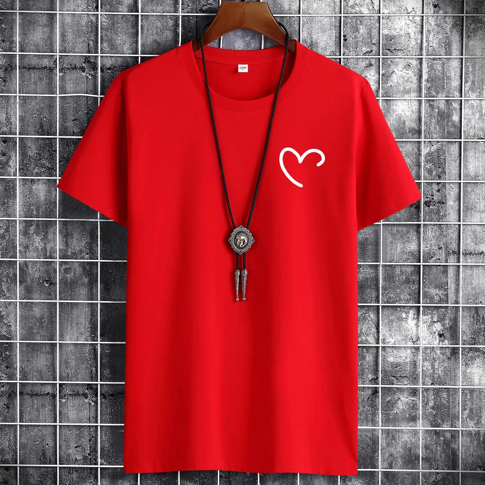 JFUNCY t-shirt da uomo in cotone Oversize estivo da uomo t-shirt Casual da uomo maglietta con stampa cuore d'amore semplice o-collo manica corta top da uomo