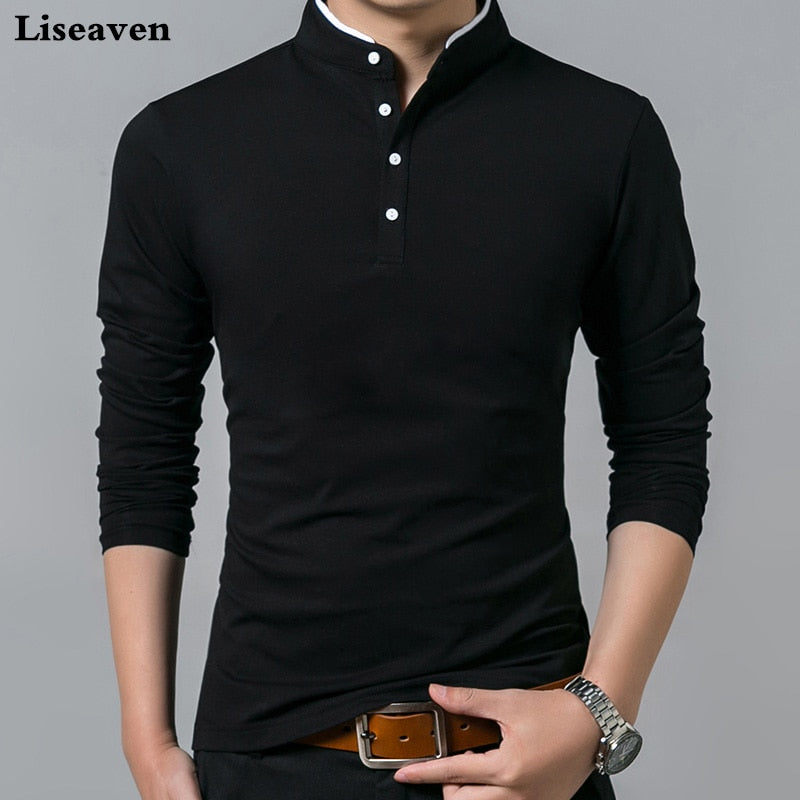 Liseaven T Shirt Men Cotton T Shirt Full Sleeve tshirt Men Solid Color