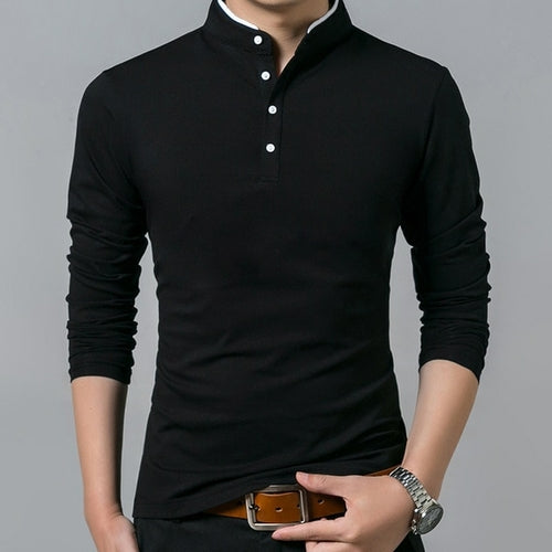 Liseaven T Shirt Men Cotton T Shirt Full Sleeve tshirt Men Solid Color