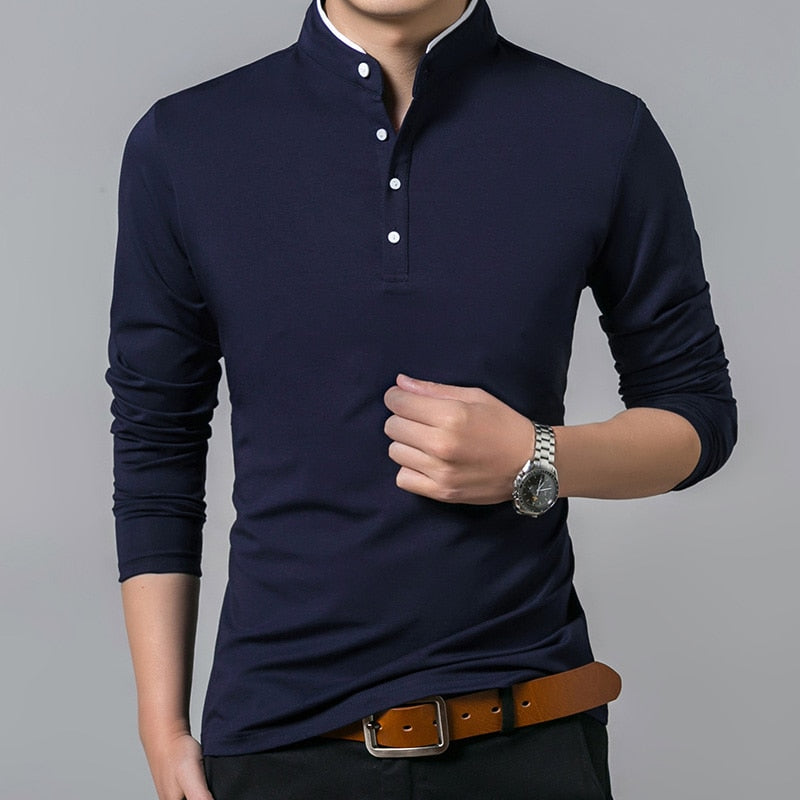 Liseaven T Shirt Men Cotton T Shirt Full Sleeve tshirt Men Solid Color