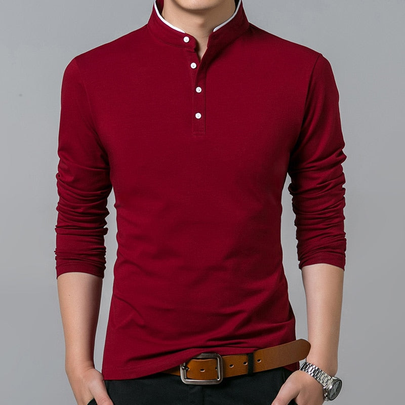 Liseaven T Shirt Men Cotton T Shirt Full Sleeve tshirt Men Solid Color