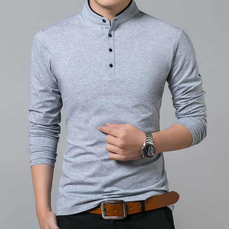 Liseaven T Shirt Men Cotton T Shirt Full Sleeve tshirt Men Solid Color