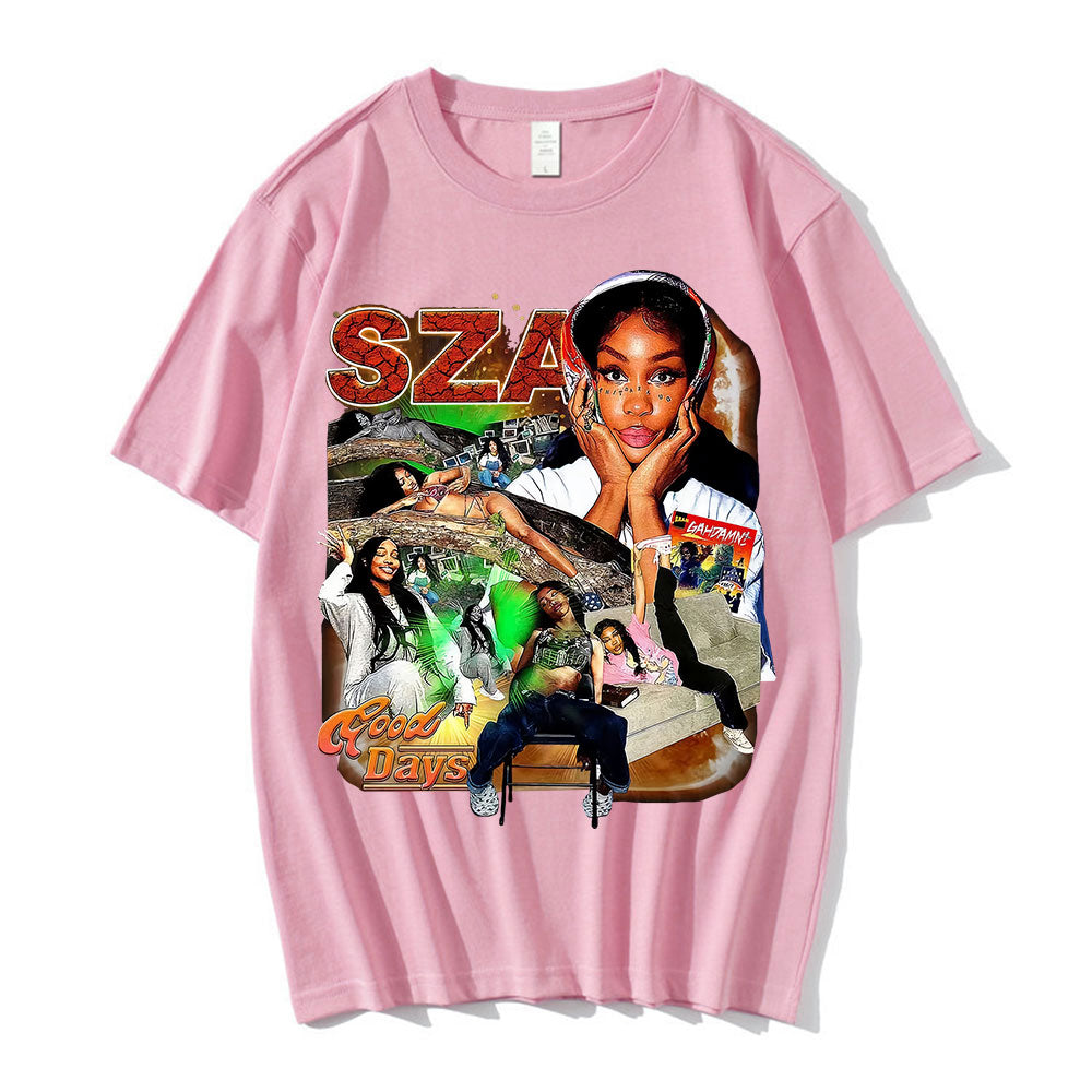 Men Women Clothing Black T-shirts Sza Good Days Graphics T-shirt Hip