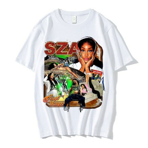 Men Women Clothing Black T-shirts Sza Good Days Graphics T-shirt Hip