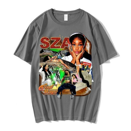 Men Women Clothing Black T-shirts Sza Good Days Graphics T-shirt Hip