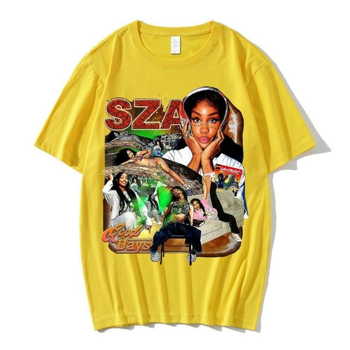 Men Women Clothing Black T-shirts Sza Good Days Graphics T-shirt Hip