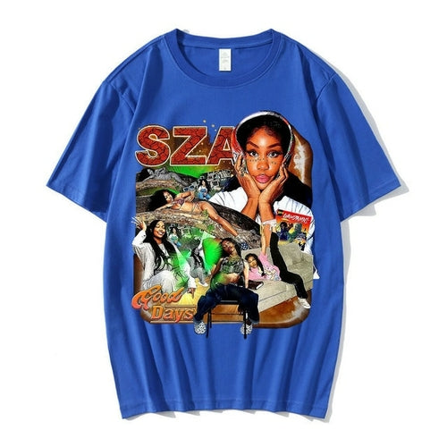 Men Women Clothing Black T-shirts Sza Good Days Graphics T-shirt Hip
