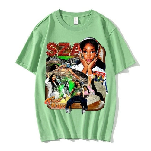 Men Women Clothing Black T-shirts Sza Good Days Graphics T-shirt Hip