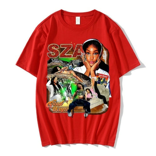 Men Women Clothing Black T-shirts Sza Good Days Graphics T-shirt Hip