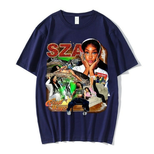 Men Women Clothing Black T-shirts Sza Good Days Graphics T-shirt Hip