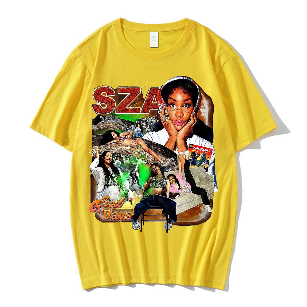 Men Women Clothing Black T-shirts Sza Good Days Graphics T-shirt Hip