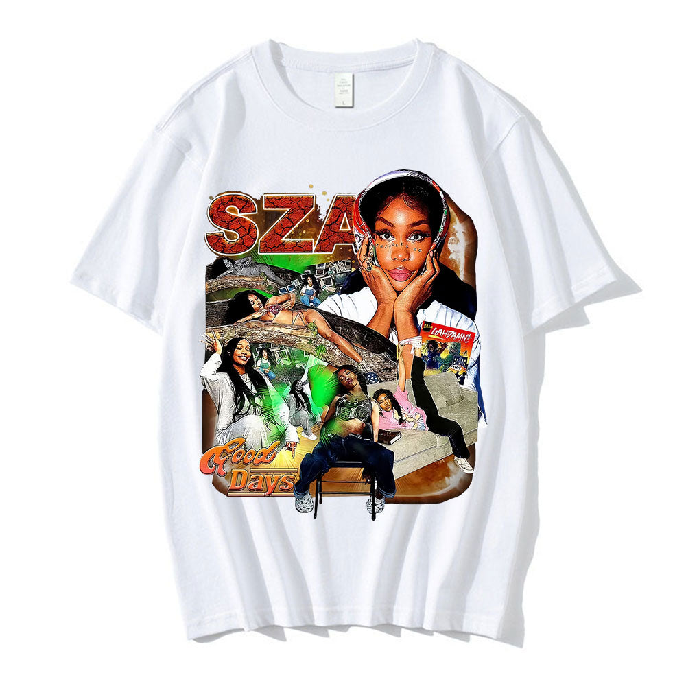 Men Women Clothing Black T-shirts Sza Good Days Graphics T-shirt Hip