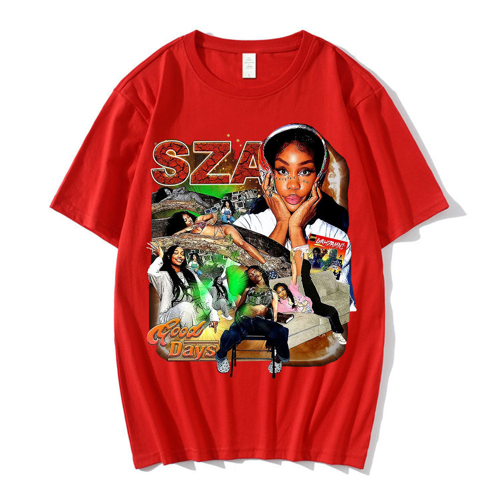 Men Women Clothing Black T-shirts Sza Good Days Graphics T-shirt Hip