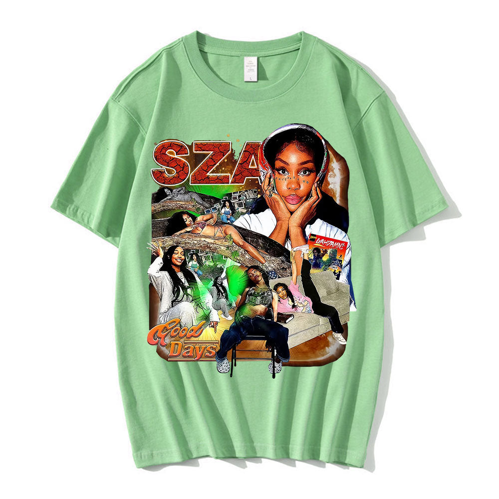 Men Women Clothing Black T-shirts Sza Good Days Graphics T-shirt Hip