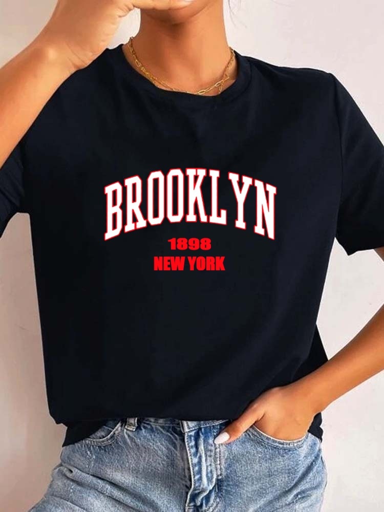New York Brooklyn Women Graphic Printed T Shirt Girl Fashion O neck