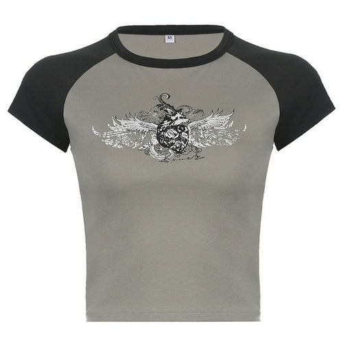 Camiseta PixieKiki Y2k Fairy Grunge Wings estampa mangas raglan anos 90