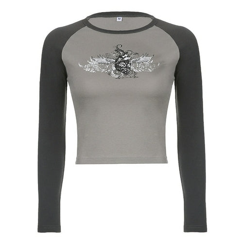 Camiseta PixieKiki Y2k Fairy Grunge Wings estampa mangas raglan anos 90