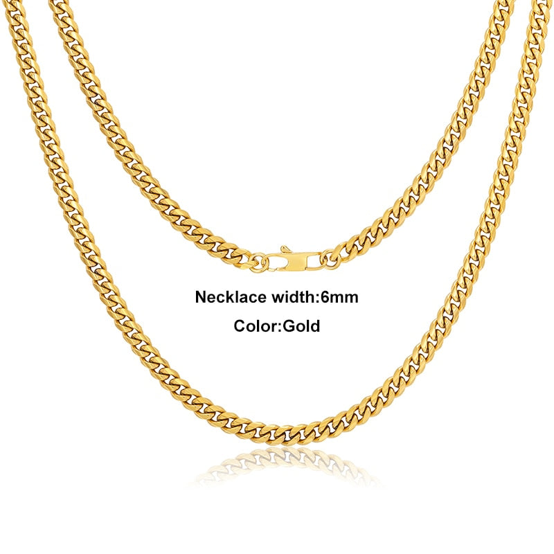 3 مللي متر 6 مللي متر واسعة الفولاذ المقاوم للصدأ سلسلة الكوبية ربط سلاسل المختنقون قلادة للرجال مجوهرات الفضة مطلي الصلبة المعادن مجوهرات الأزياء