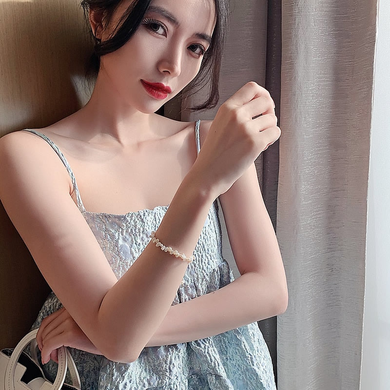 2020 Korea Hot Selling Fashion Jewelry Simple White Natural Freshwater Pearl Bracelet Women&#39;s Daily Wild Bracelet