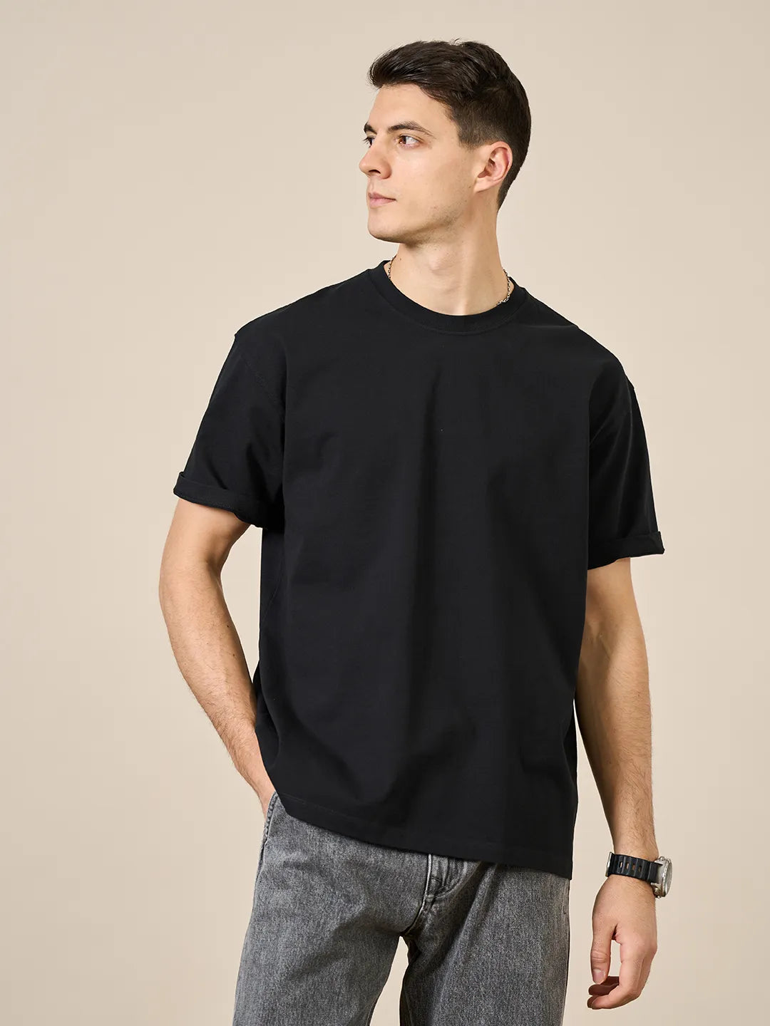 SIMWOOD 2023 estate nuovo 250g 100% cotone tessuto t-shirt uomo di alta qualità tinta unita manica a goccia magliette larghe Oversize top