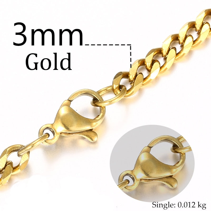 3mm 6mm de largura corrente de aço inoxidável corrente cubana gargantilhas colar para jóias masculinas banhado a prata metal sólido moda jóias