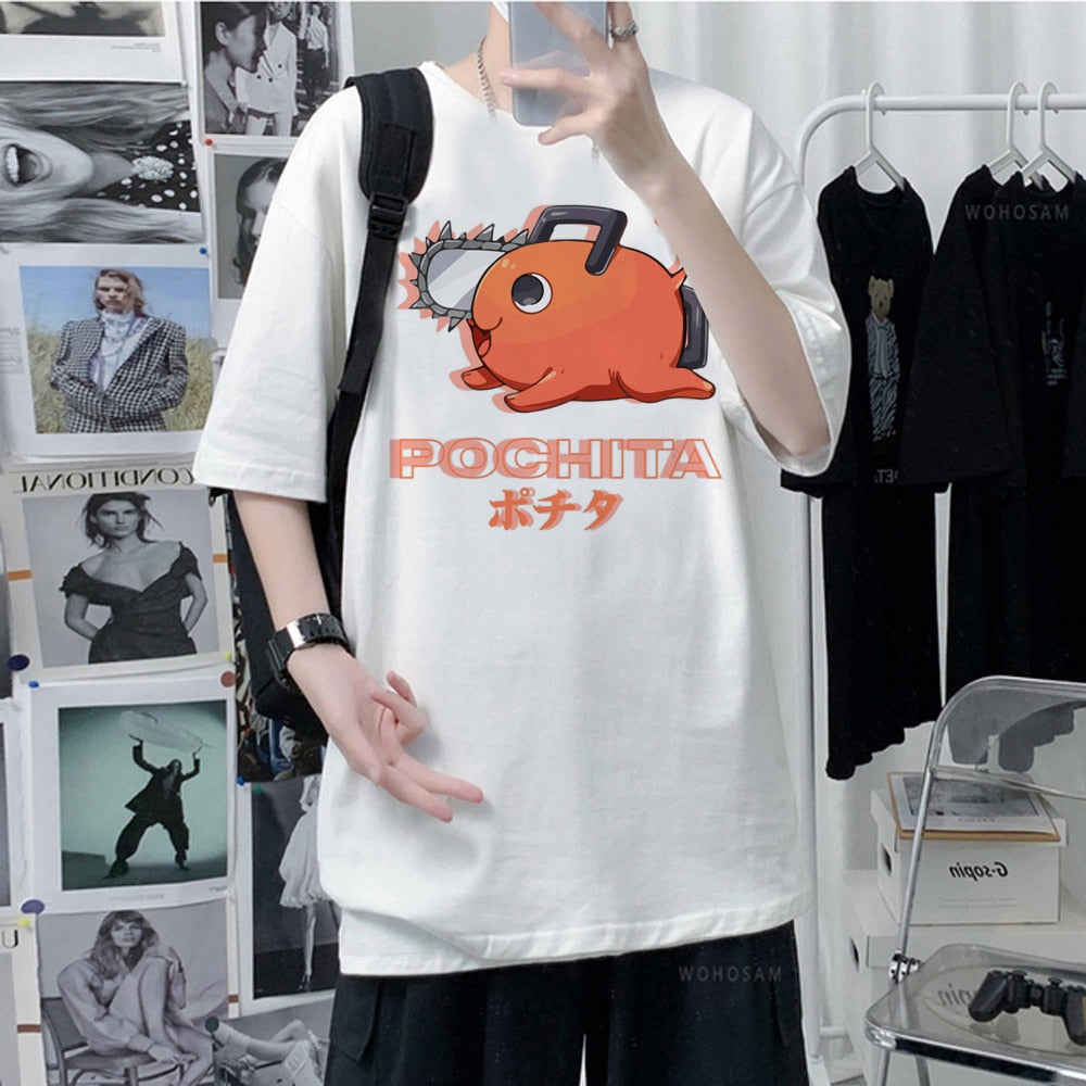 chainsaw man top men designer manga comic t shirt male Japanese y2k