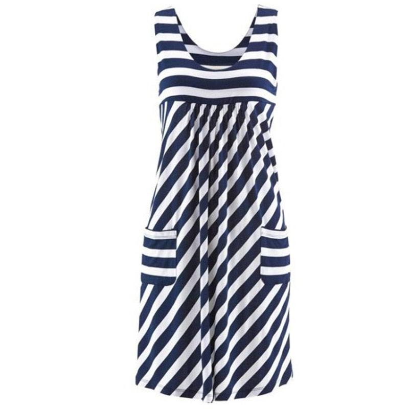 Fashion striped dress pocket vest skirt simple sleeveless dress women's clothing
