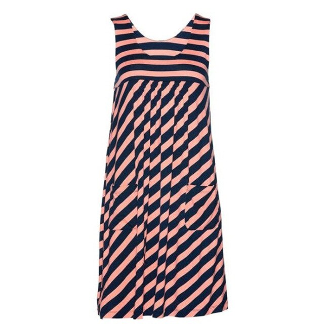 Fashion striped dress pocket vest skirt simple sleeveless dress women's clothing