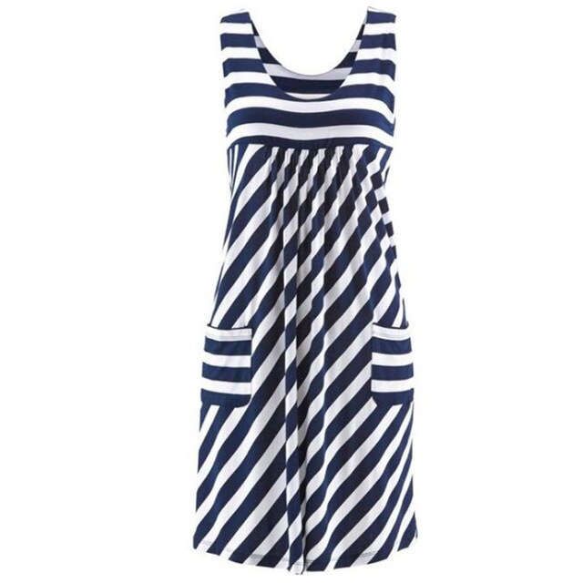Fashion striped dress pocket vest skirt simple sleeveless dress women's clothing