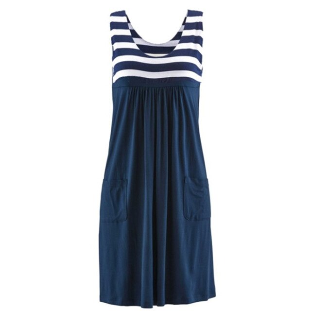 Fashion striped dress pocket vest skirt simple sleeveless dress women's clothing