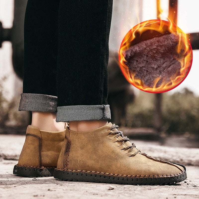 2019 الشتاء أحذية الرجال الأحذية الدافئة الرجال الفراء عالية الجودة انقسام الجلود Wterproof الكاحل الثلوج الأحذية الدانتيل متابعة مريحة جديدة كبيرة الحجم