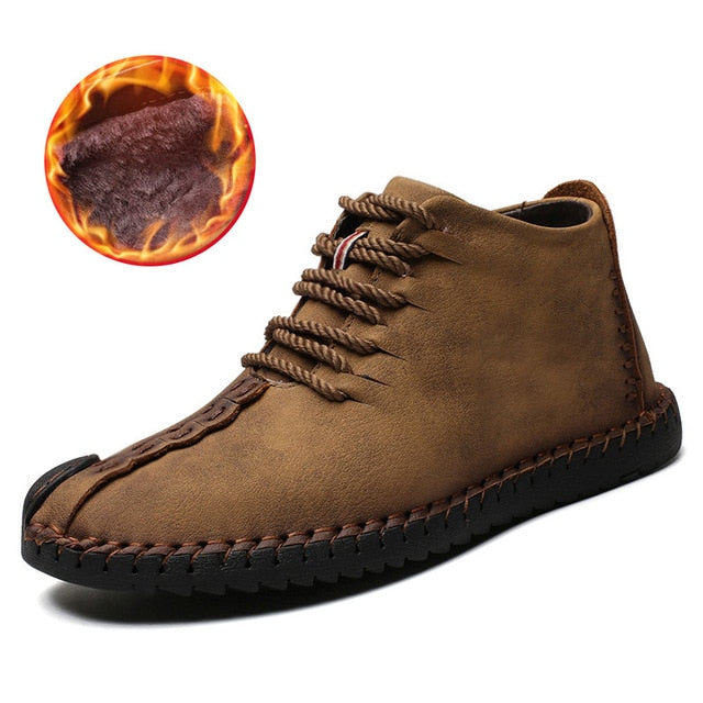 2019 الشتاء أحذية الرجال الأحذية الدافئة الرجال الفراء عالية الجودة انقسام الجلود Wterproof الكاحل الثلوج الأحذية الدانتيل متابعة مريحة جديدة كبيرة الحجم